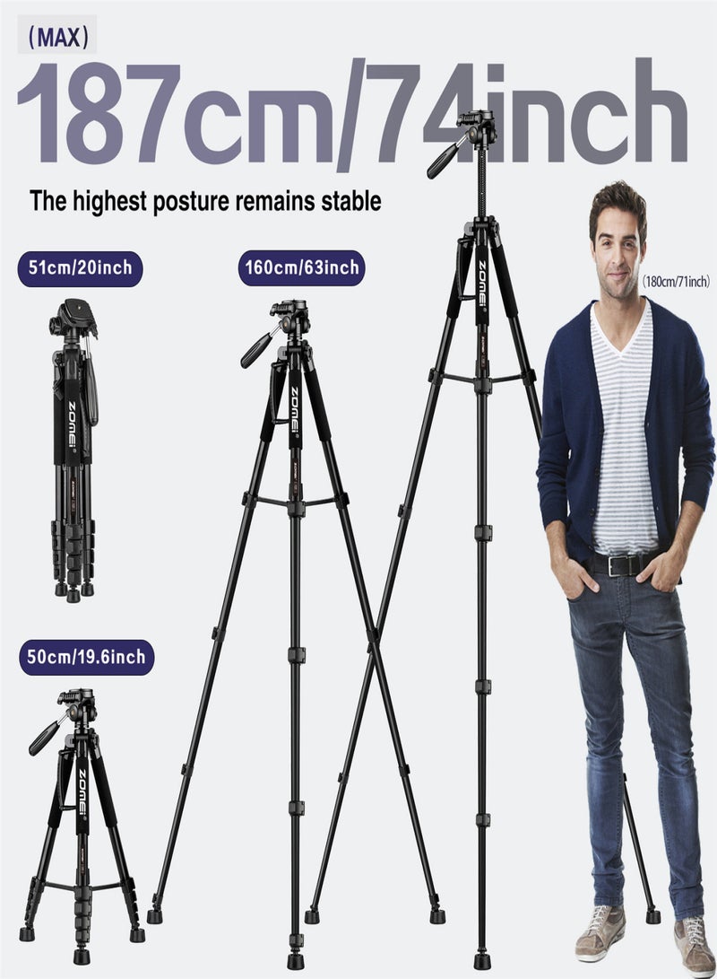 Zomei Q188 portable professional tripod for camera DSLR DV camera 188CM  Q188 + phone tablet 2-in-1 clip + BT remote control set black - Image 5